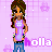 Pixel art contact sheet of a female character in multiple animation frames with repeated text "holla" on pink grid background.