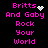 Pixelated text 'Britts And Gaby Rock Your World' in bright pink on black background with animated white heart and star effects.