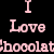 Static pixel art displays pink text on black background reading "I Love Chocolate" with partial lettering visible.