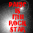 Red pixelated text 'PAGE IS MII ROCK STAR' on a dark gray gradient background with a bright white light spot, displayed in a