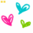 hand-drawn hearts in cyan, pink, and green with yellow squares at top-left corners