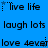 Blue background with repeated text phrases in black pixelated font, arranged in and
