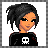 Pixel art contact sheet showing three frames of an animated buddy icon with a punk-themed character and text elements.