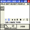 25 AIM chat window screenshots showing evolving text exchanges about passwords and love, with pixelated interface elements and color-coded text