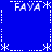 Blue background with white pixelated text 'FAVA' and asterisk symbols arranged in a symmetrical pattern, bordered by dotted lines.