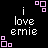 Animated contact sheet of a pixel art buddy icon featuring repeated text and geometric shapes on black background with pink accents.