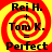 Four identical display a red and yellow spiral background with black text reading "Rei H. + Tom K. = Perfect" in a pixelated font