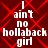 Red background with red diamond lattice pattern and white text repeating 'I ain't no hollaback girl' in pixelated font.