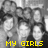 Grayscale pixelated image of three figures with yellow text reading 'MY GIRLS' at the bottom.