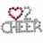 Two gray text-based icons with red heart symbols replace the 'O' in 'CHEER' and 'LOVE', each icon featuring a stylized font on white background.