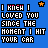 A 5x5 contact sheet of pixelated animation frames showing a blue background with repeated text "I KNEW I LOVED YOU SINCE THE MOMENT I HIT YOUR CAR" and yellow stars, where the word "YOU" changes color across frames.