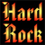 Pixelated text reading "Hard Rock" in gradient orange-yellow lettering on a black background, with a glowing effect.