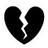 Black broken heart icon with white background, pixelated edges, and a central vertical crack dividing the heart into two halves.