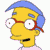 Static pixelated cartoon character icon with yellow skin, red glasses, blue hat, and pink background.