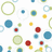 Pixelated circular and square shapes in blue, green, red, yellow, and white on a white background.