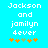 Pixelated text 'Jackson and jamilyn dever' on cyan background with five star-like symbols below, two orange stars adjacent to one green symbol.