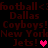 Pixelated text displays football-related team names with heart symbols on a dark background.