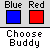 Pixelated of blue and red squares above of 'Choose Buddy' text with small blue figures in various states of animation