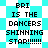 Pixelated text reads 'BRI IS THE DANCERS SHINNING STAR!!!!!!' on a cyan and white checkered background with diamond-shaped patterns.
