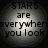 Four circular grayscale icons display the text "STARS are everywhere you look" with varying pixelation and brightness levels.
