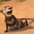 Pixelated cartoon animal with wide eyes and open mouth, standing on a light brown background.