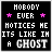 A 48x48 pixel animated contact sheet of a text-based buddy icon showing the phrase "NOBODY EVER NOTICES ME ITS LIKE IM A GHOST" with pink stars, where each frame progressively fades out the word "GHOST" from left to right and top to bottom.