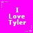 A static image with a bright pink background displays the text "I Love Tyler" in white pixelated font, repeated six times across two