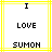 Two identical static images of a yellow with black text reading "I LOVE SUMON" in pixelated font