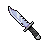 Pixelated knife with light blue blade and dark gray handle on solid gray background.