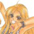 Pixelated image of a blonde anime-style character with wide eyes and an open mouth, arms raised in a cheerful pose against a plain white background.