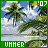 Pixelated beach scene with palm trees, blue sky, and water reflection, bordered by green frame with 'SUMMER' text and '07' in top-right corner.