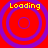 Four identical circular icons with concentric purple rings on red background, each labeled 'Loading' in yellow text at top.