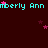 Pixelated cyan text repeats 'mberly Ann' across a dark red background with scattered pink stars, partially obscured by a gray rectangle.