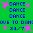 Green background with blue text and pink stars, displaying repeated 'DANCE' words and partial phrases like 'OVE TO DANOVE TO DAN' and '24/7'.