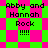 Green and pink pixelated background with text 'Abby and Hannah Rock !!!!' in black, displayed across multiple layouts