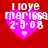 Four identical pixelated heart-shaped icons with pink fill and white text on red background, each displaying 'I love marissa 2-9-08' and a small heart symbol.
