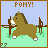 Pixelated pony animation with four distinct poses showing movement across a fence in a grassy field under a light blue sky.