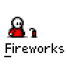 Animated contact sheet showing a pixel art character in red clothing igniting and exploding fireworks with orange sparks, displayed across 22 frames on gray background.