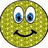 Three circular smiley face icons arranged in a , two yellow and one green with a glitter texture