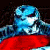 Pixelated buddy icon split into two sections: left side shows a blue and white cartoon character with red eyes on dark background, right side displays green text "Original Icons .com" on solid green background.