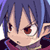 Pixelated anime-style character face with blue hair and brown eyes, static single-frame image on transparent background.