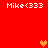 Red background with white text "Mike<333" repeated four times and three orange pixelated hearts in different positions.