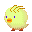 Two pixelated yellow chick icons in a contact sheet showing different mouth expressions and poses against a gray background.