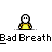 Animated contact sheet of a pixel art character with green breath effects, running motion, and repeated text "Bad Breath" across frames on gray background.