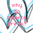Pixelated image with pink text 'why do hearts break?' over abstract blue and gray shapes on white background.