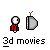 Pixel art animation of a character with white face and red jacket interacting with gray TV-like device, text '3d movies' below.
