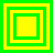 Four square display nested green and yellow squares on a green background, each showing a different arrangement of square layers