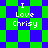 Pixelated green and blue checkered background with white text "I Love Chrisy" in four identical arrangements.