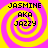 Four identical pixelated display yellow and pink spiral backgrounds with black text reading JASMINE AKA JAZZY