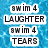 Blue pixelated background with white rectangular text boxes containing black uppercase words like LAUGHTER, TEARS, HOPE, and DREAMS arranged in two
